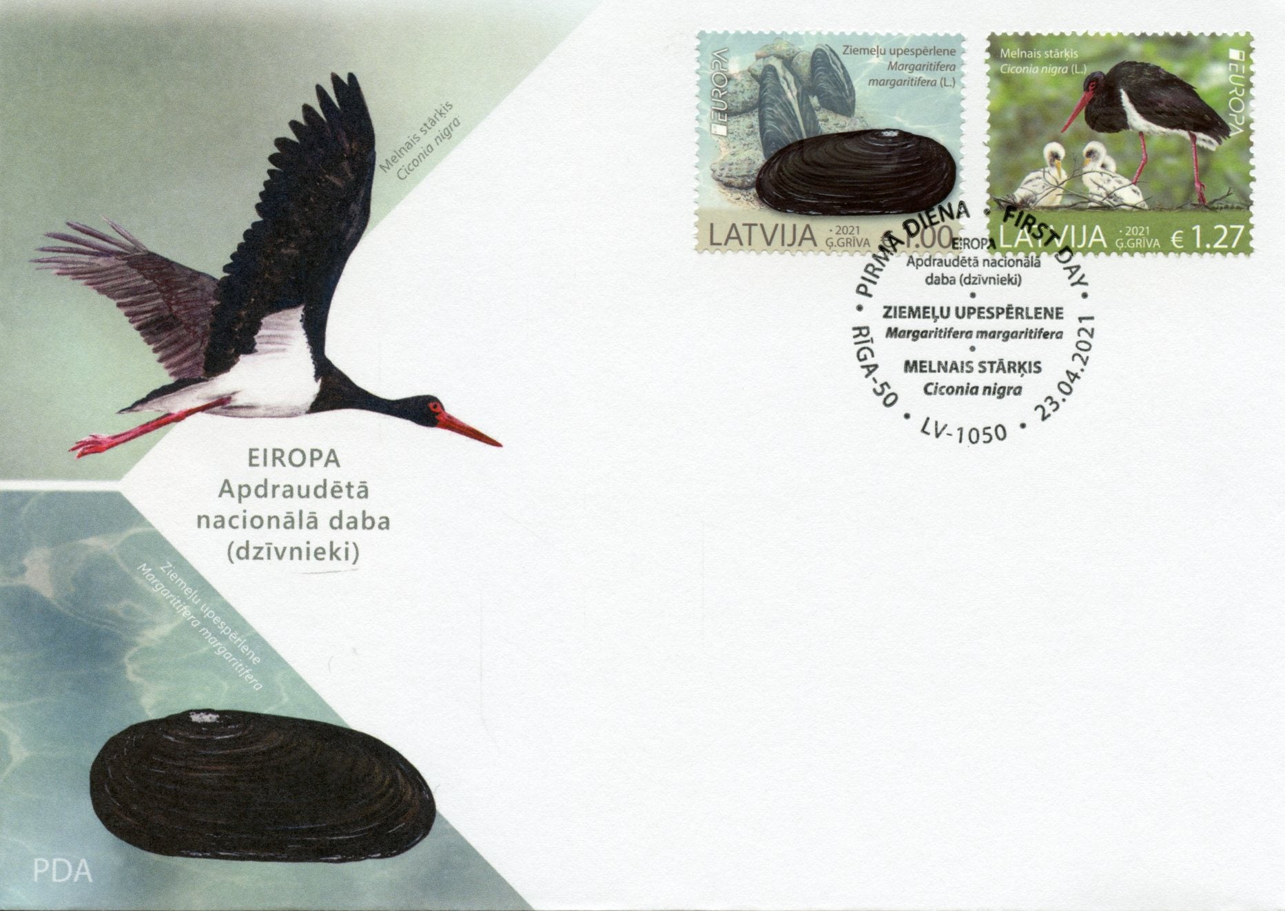 Latvia Europa Stamps 2021 FDC Endangered National Wildlife Birds Storks Mussels 2v Set