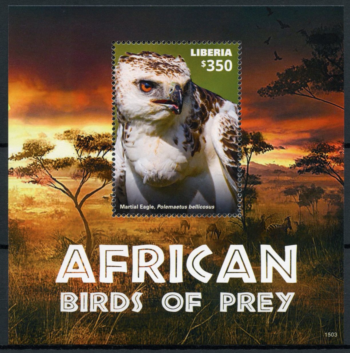 Liberia 2015 MNH African Birds of Prey 1v S/S Martial Eagle