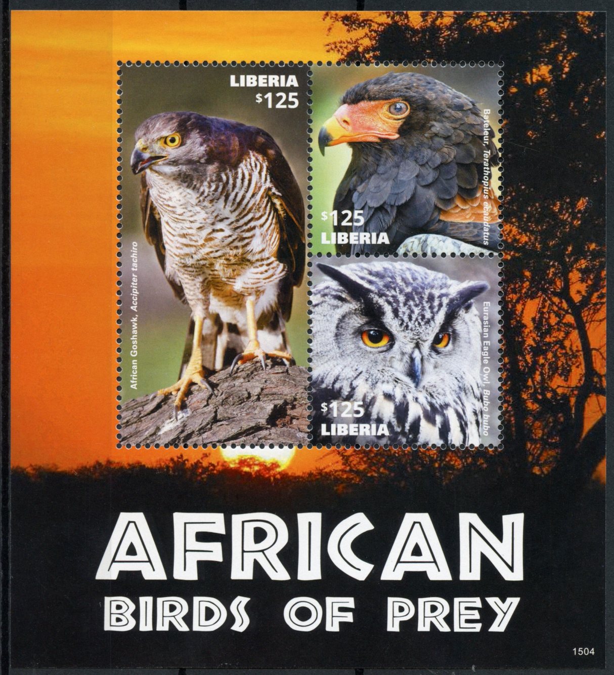 Liberia 2015 MNH African Birds of Prey 3v M/S II Goshawk Eagle Owl Bateleur