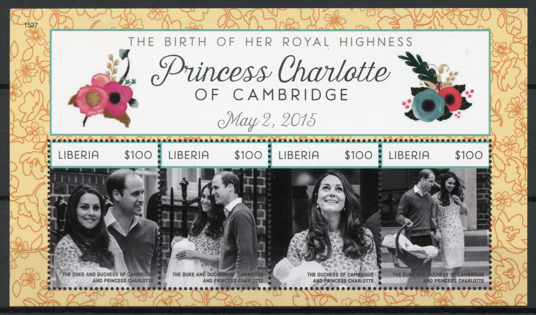 Liberia 2015 MNH Birth Princess Charlotte of Cambridge Royal Baby 4v Imperf M/S