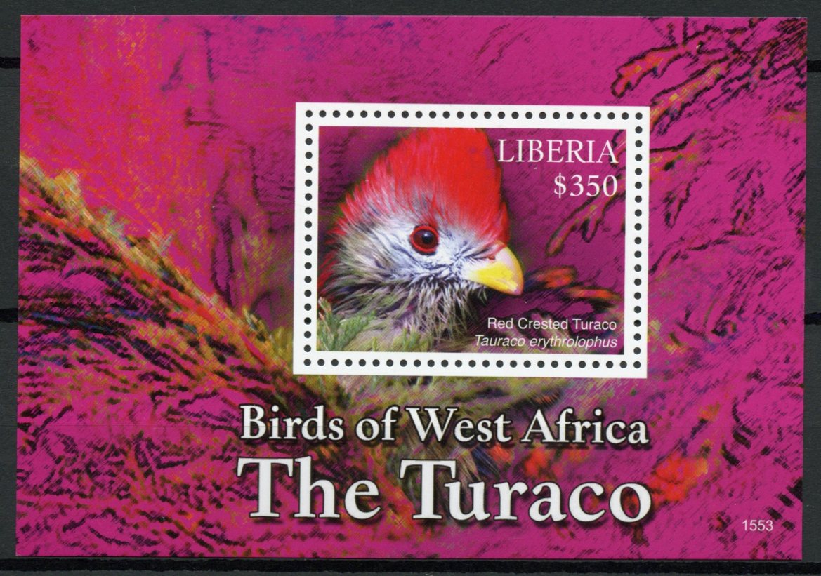 Liberia 2015 MNH Birds of West Africa 1v S/S Red Crested Turaco