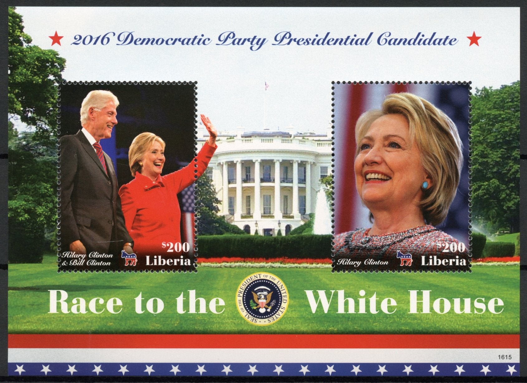 Liberia 2016 MNH Race to White House Hilary & Bill Clinton 2v S/S II Stamps