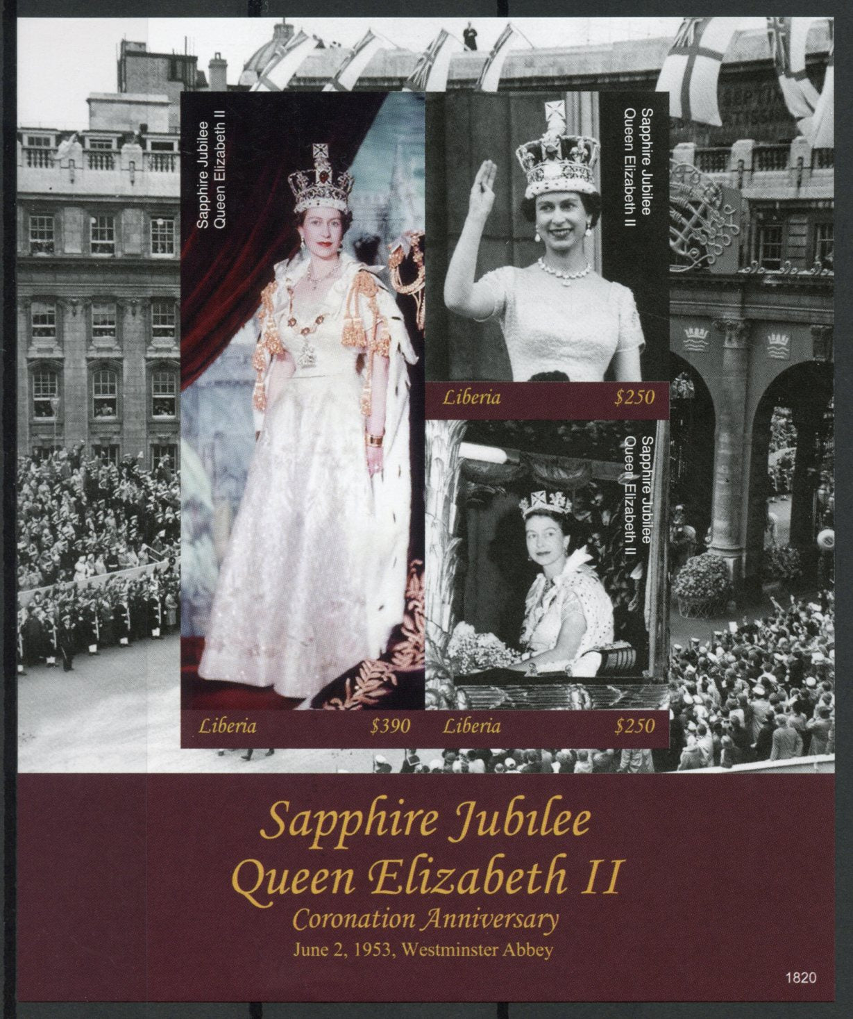 Liberia 2018 MNH Queen Elizabeth II Coronation 3v IMPF M/S Royalty Stamps