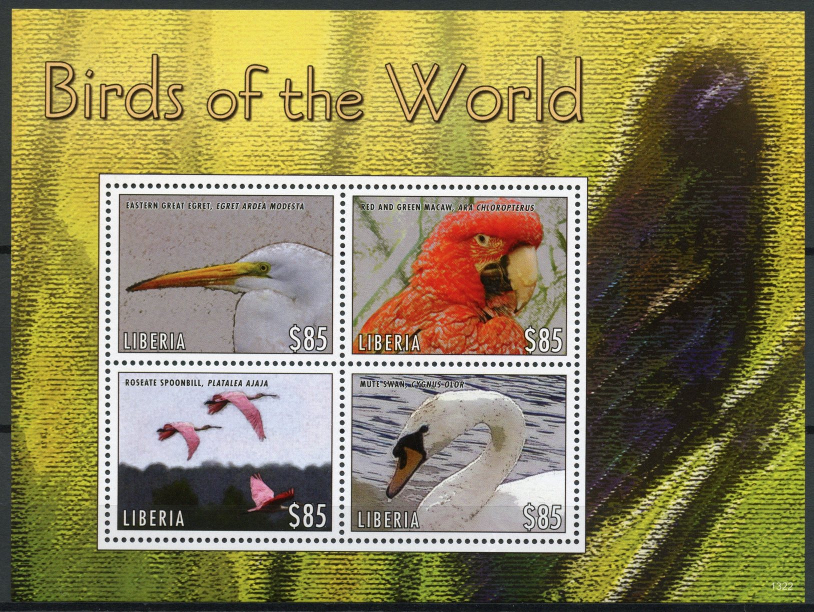 Liberia 2013 MNH Birds of World II 4v M/S Egret Macaw Spoonbill Mute Swan