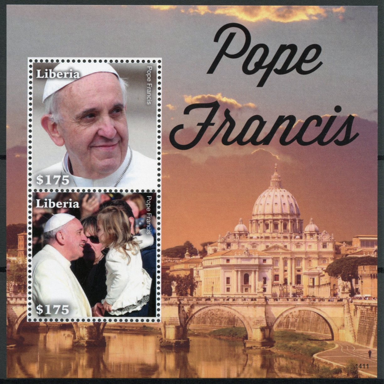 Liberia 2014 MNH Pope Francis 2v S/S I Religion Popes Roman Catholic Catholicism
