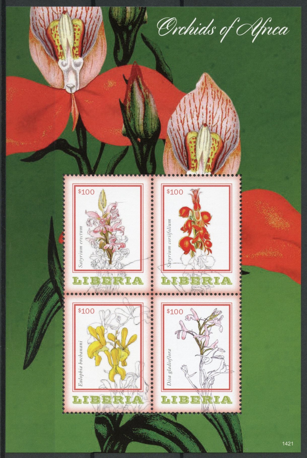 Liberia 2014 MNH Orchids of Africa 4v M/S II Flowers Flora