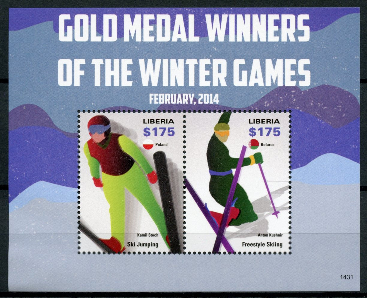 Liberia 2014 MNH Gold Medal Winners Winter Games 2v S/S Olympics Skiing Kushnir