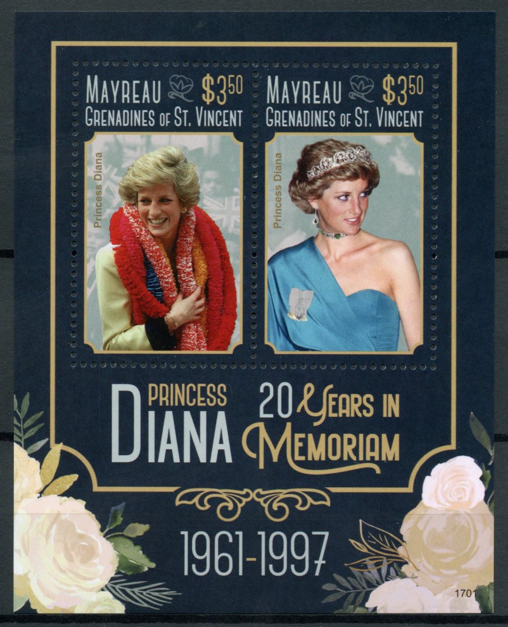 Mayreau Gren St Vincent 2017 MNH Princess Diana 20th Mem 2v S/S Royalty Stamps