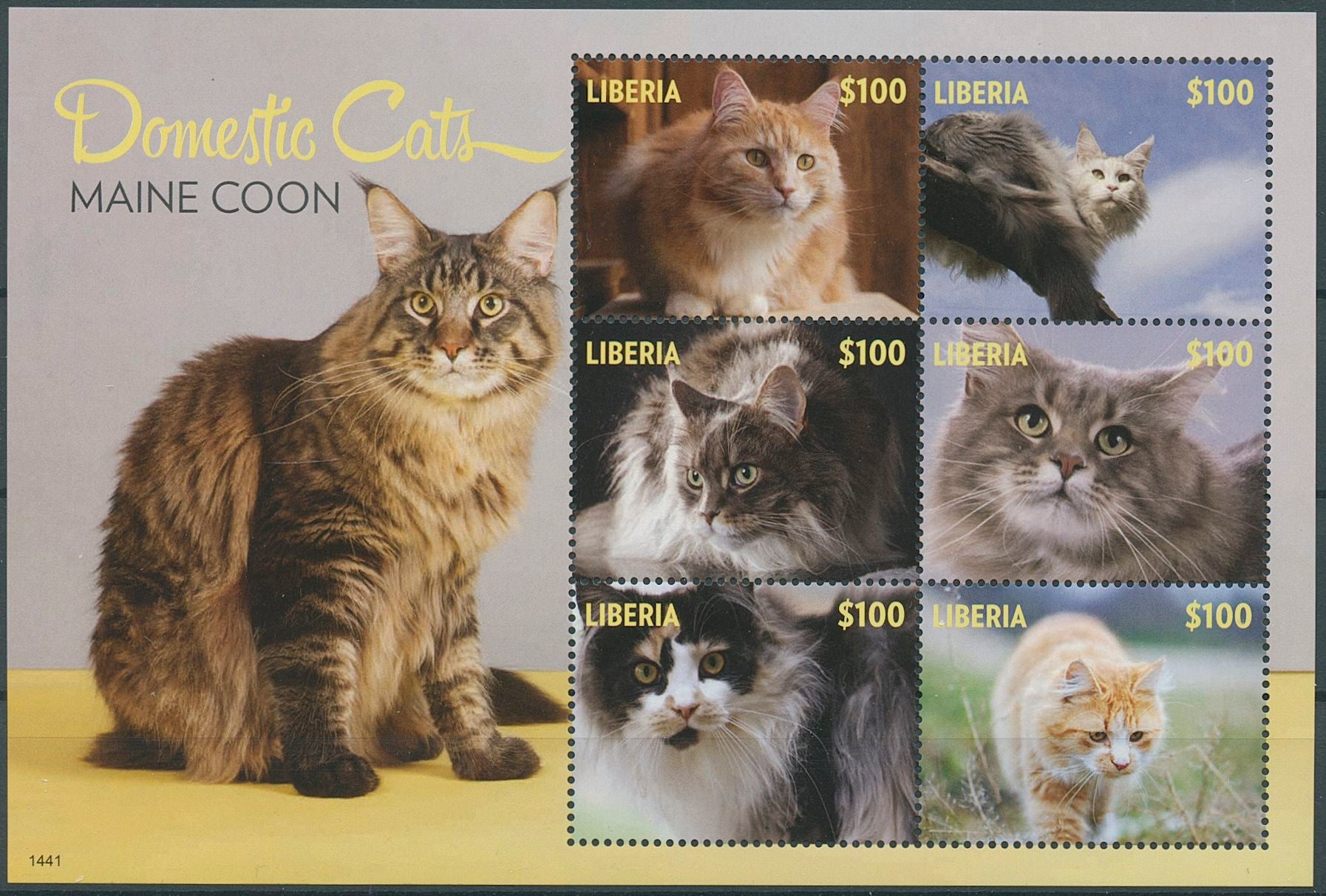 Liberia 2014 MNH Domestic Cats Stamps Maine Coon Pets 6v M/S II