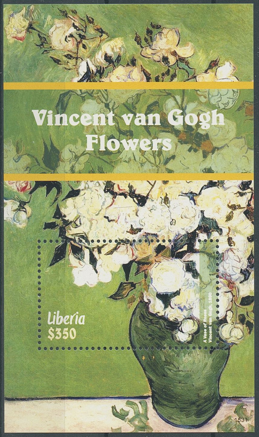 Liberia 2015 MNH Art Stamps Vincent Van Gogh Flowers Paintings Roses 1v S/S