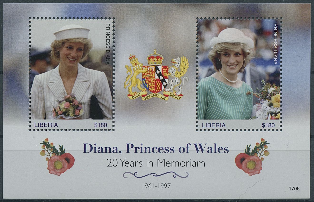 Liberia 2017 MNH Royalty Stamps Princess Diana 20th Memorial Anniv 2v S/S