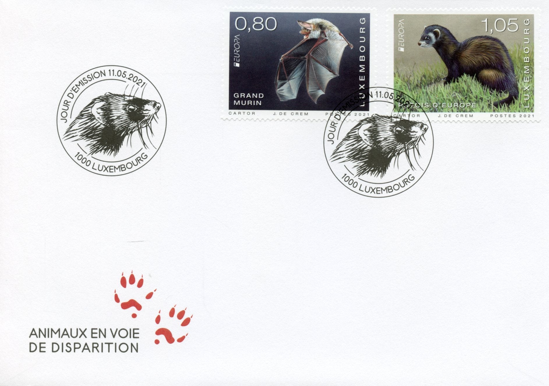 Luxembourg Europa Stamps 2021 FDC Endangered Natl Wildlife Bats Wild Animals 2v Set