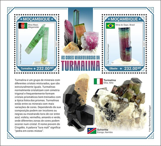 Mozambique 2021 MNH Minerals Stamps Tourmaline Elbaite 2v S/S