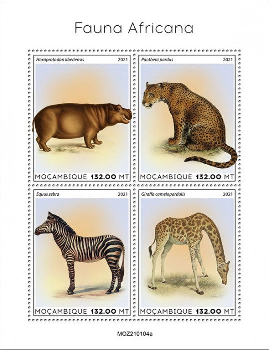 Mozambique 2021 MNH Wild Animals Stamps African Fauna Hippos Zebras Giraffes 4v M/S