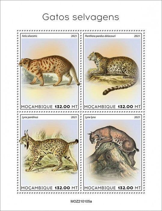 Mozambique 2021 MNH Wild Animals Stamps Wild Cats Lynx Leopards Wildcats 4v M/S