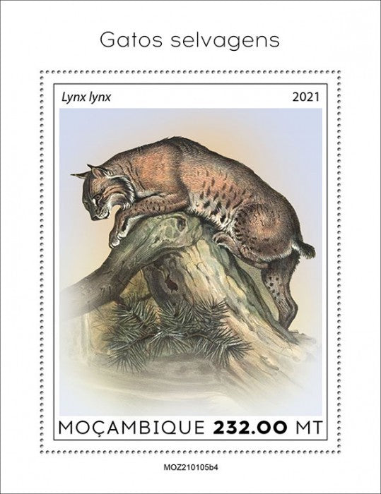 Mozambique 2021 MNH Wild Animals Stamps Wild Cats Lynx 1v S/S IV