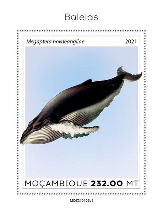 Mozambique 2021 MNH Marine Animals Stamps Whales Humpback Whale 1v S/S I