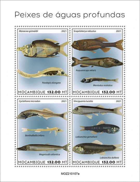 Mozambique 2021 MNH Fish Stamps Deep Sea Fishes Marine 4v M/S