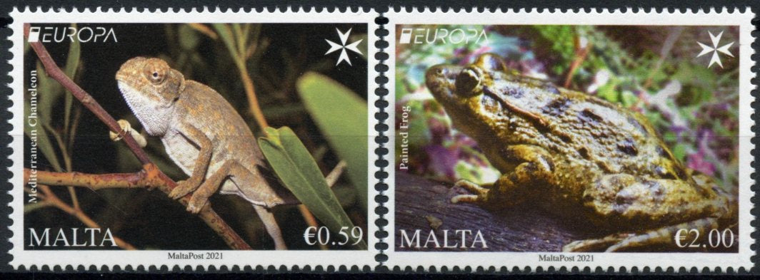 Malta Europa Stamps 2021 MNH Endangered Natl Wildlife Chameleons Frogs Lizards 2v Set