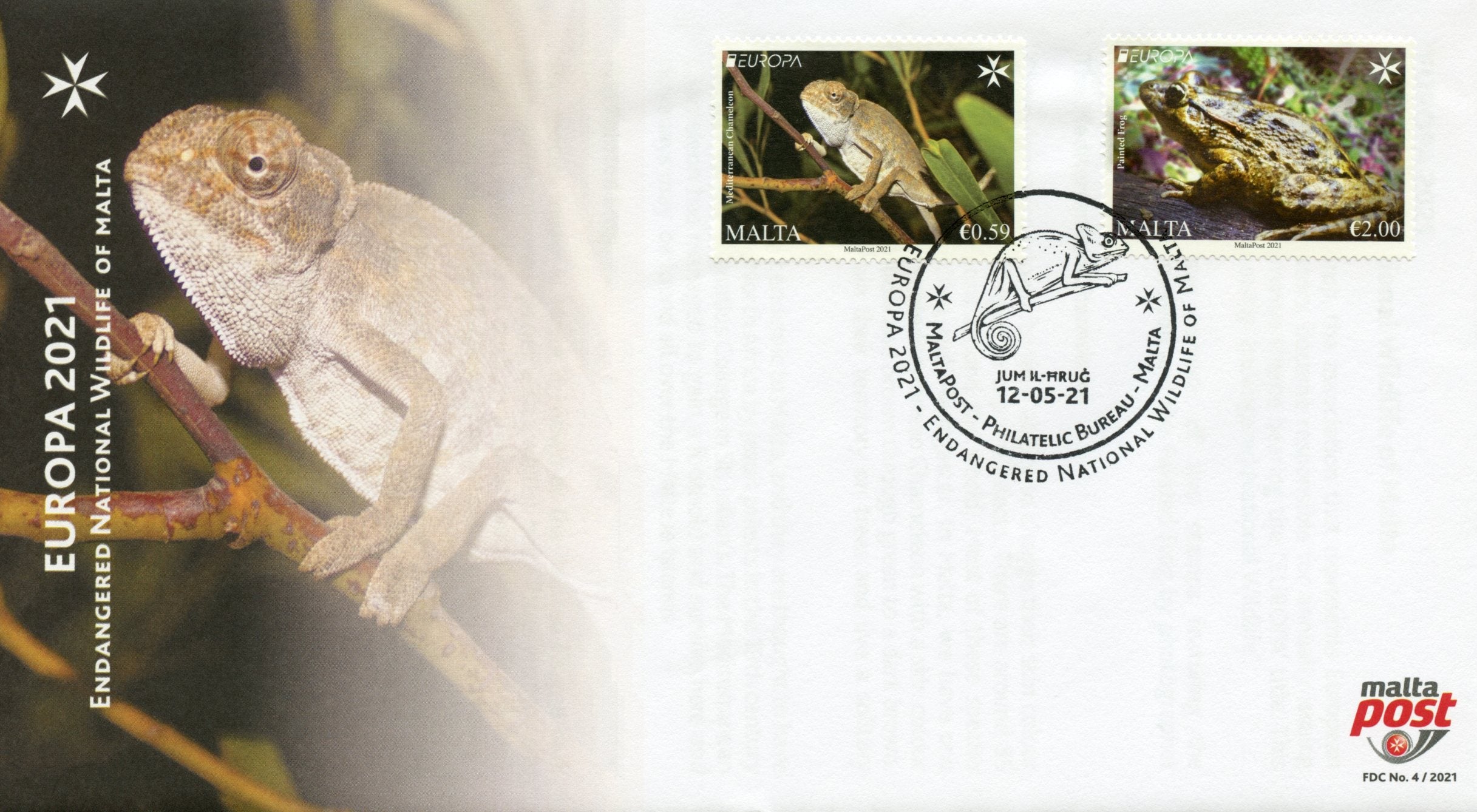Malta Europa Stamps 2021 FDC Endangered Natl Wildlife Chameleons Frogs Lizards 2v Set