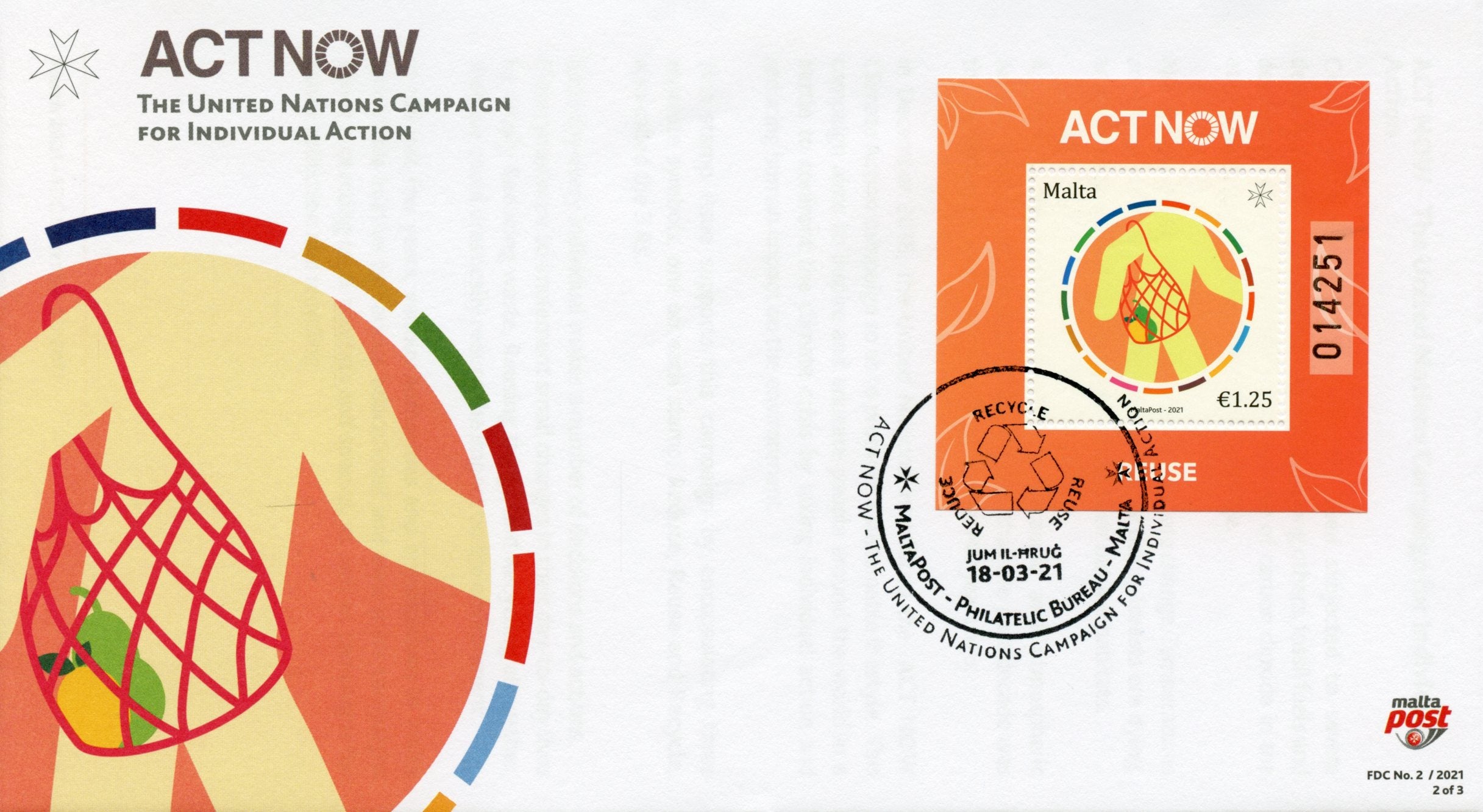 Malta 2021 FDC Environment Stamps Act Now Recycling Bicycles Science 3x 1v M/S