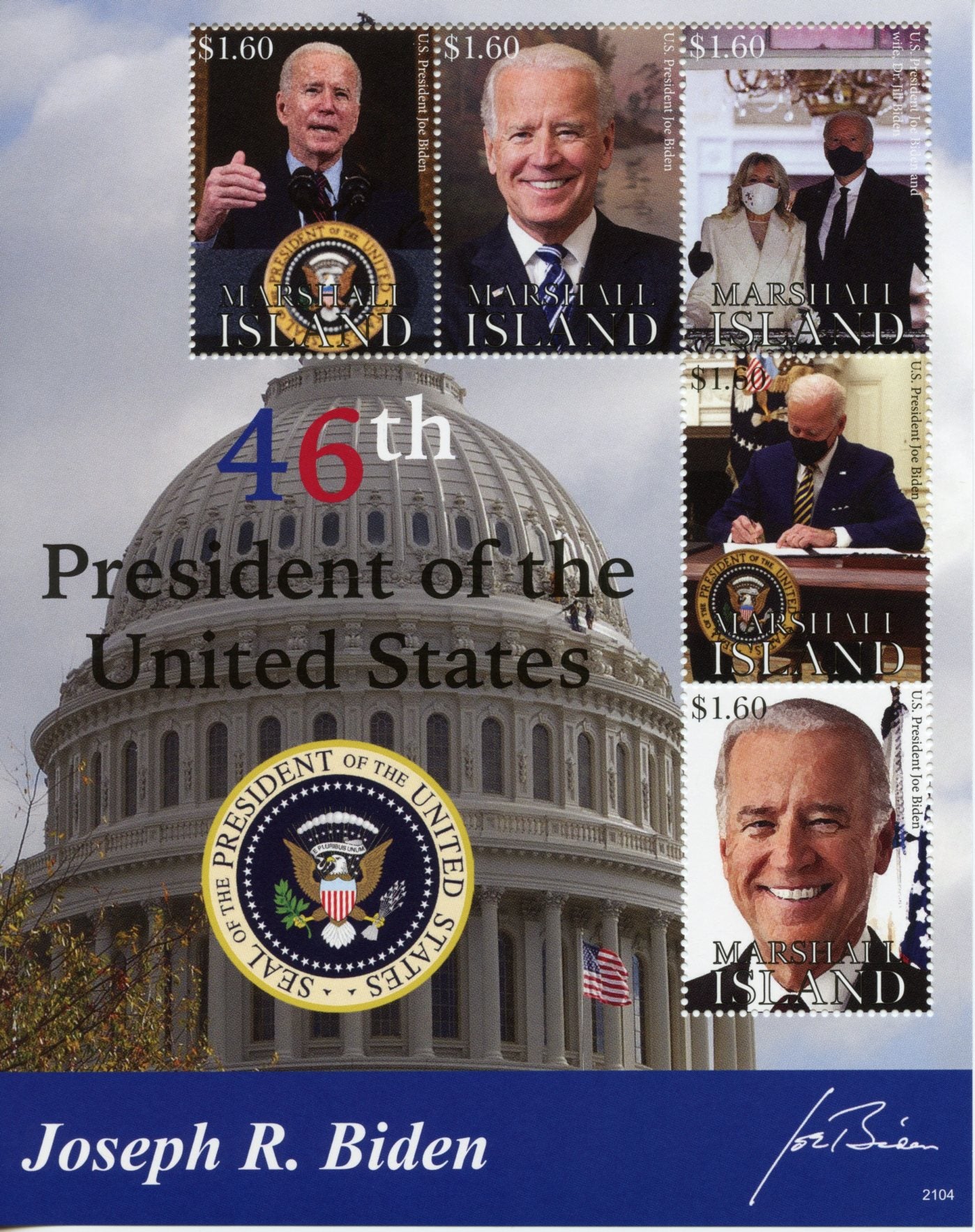 Marshall Islands 2021 MNH Joe Biden Stamps 46th US Presidents Politicians People 5v M/S