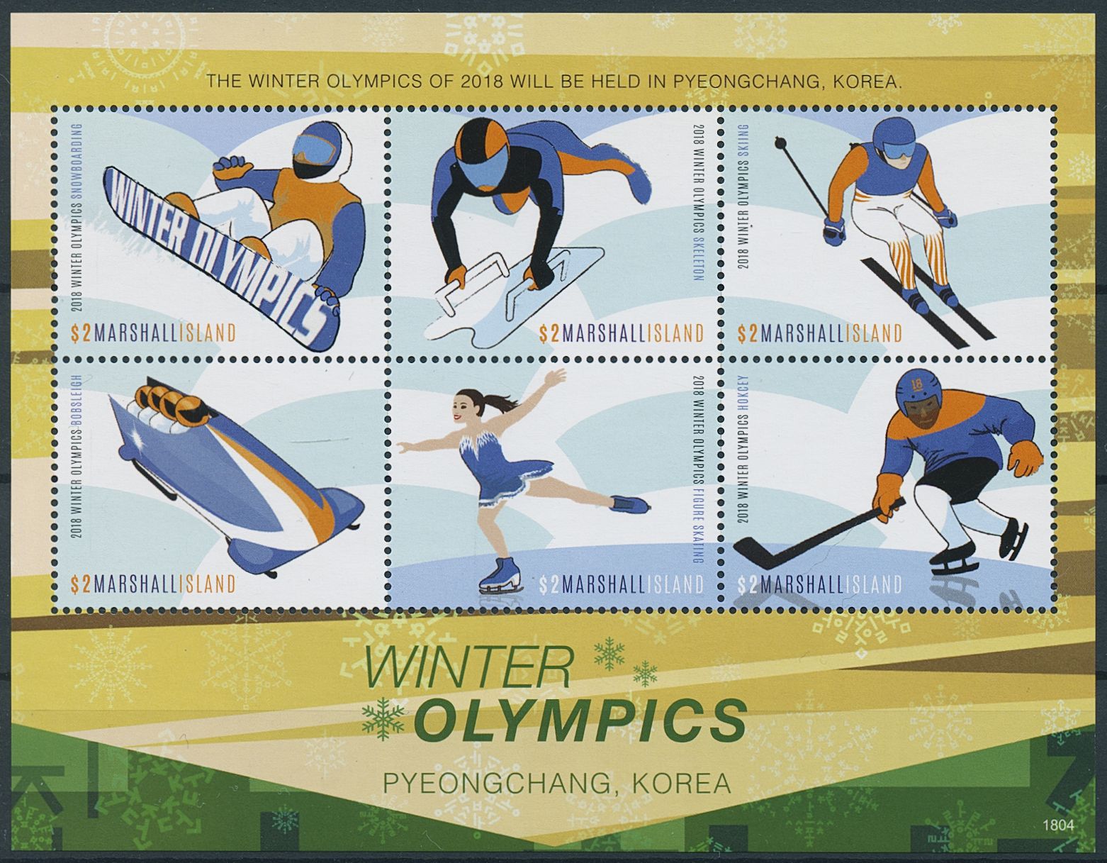 Marshall Islands 2018 MNH Winter Olympics Stamps PyeongChang Ice Hockey 6v M/S