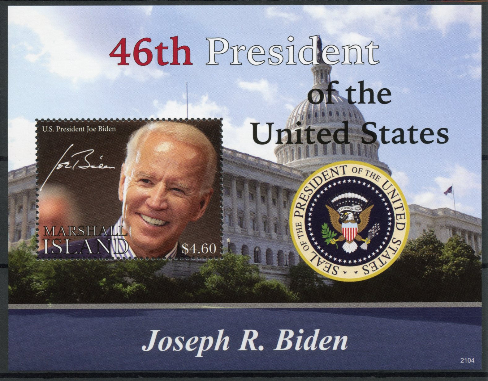 Marshall Islands 2021 MNH Joe Biden Stamps 46th US Presidents Politicians People 1v S/S