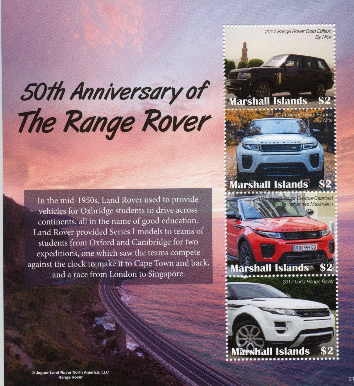 Marshall Islands 2021 MNH Cars Stamps Land Range Rover 50th Anniv 4v M/S