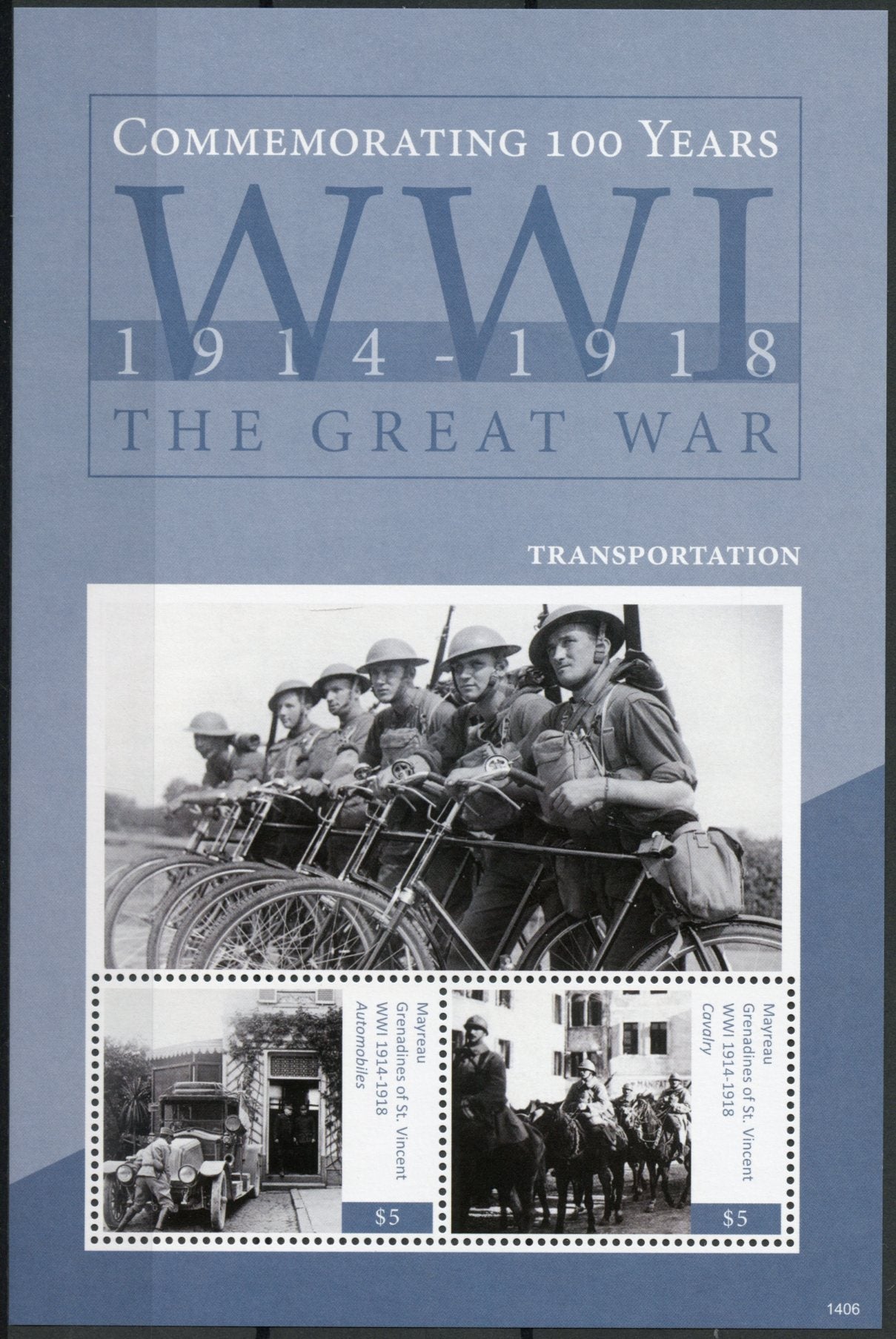 Mayreau Gren St Vincent 2014 MNH WWI WW1 Transportation 2v S/S Military Stamps