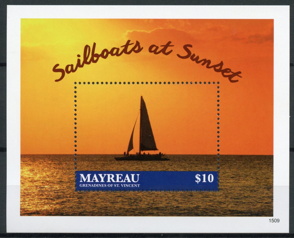 Mayreau Grenadines St Vincent 2015 MNH Sailboats at Sunset 1v S/S Boats Ships