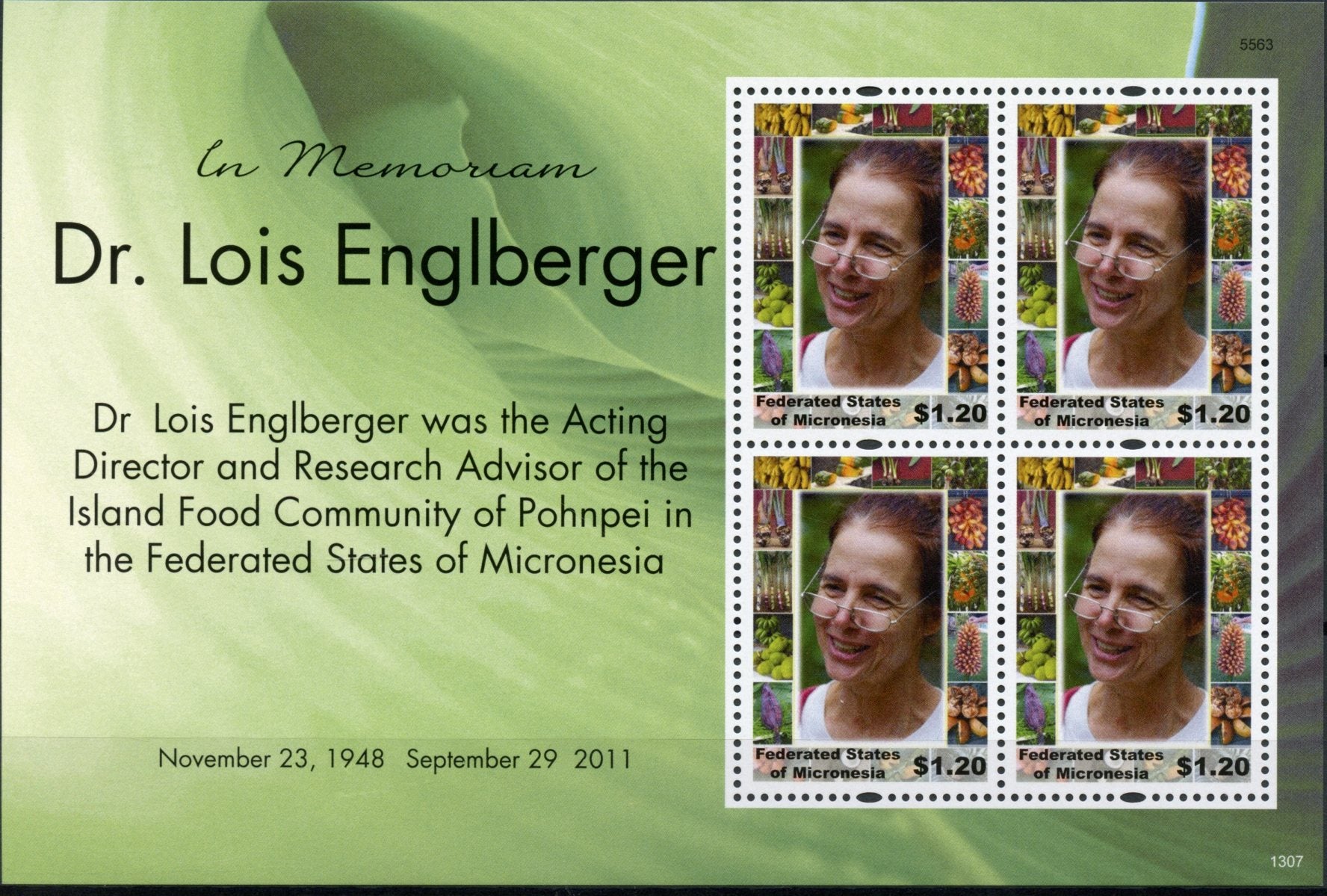 Micronesia 2013 MNH Dr Lois Englberger In Memoriam 4v M/S Pohnpei Island Food