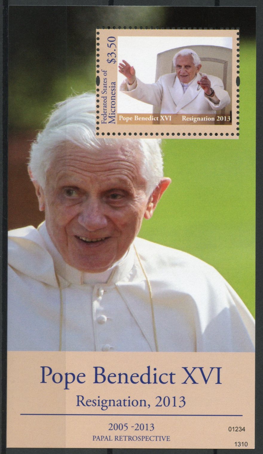Micronesia 2013 MNH Papal Retrospective Pope Benedict XVI Resignation I 1v S/S