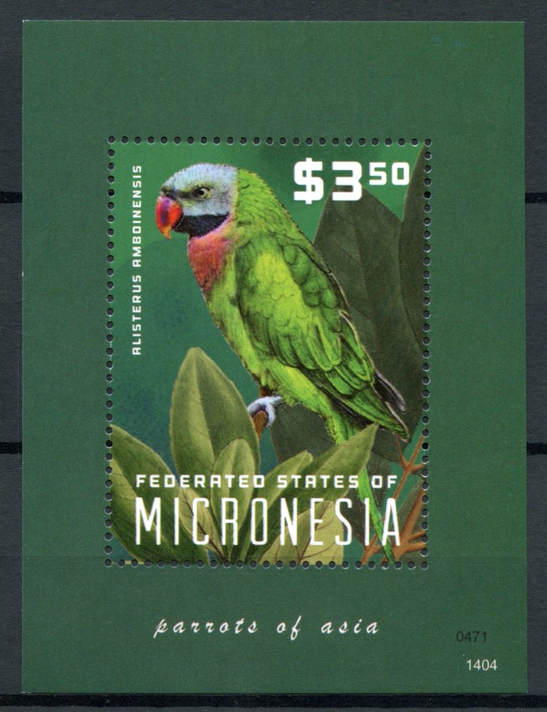 Micronesia Birds on Stamps 2014 MNH Parrots of Asia Moluccan King Parrot 1v S/S