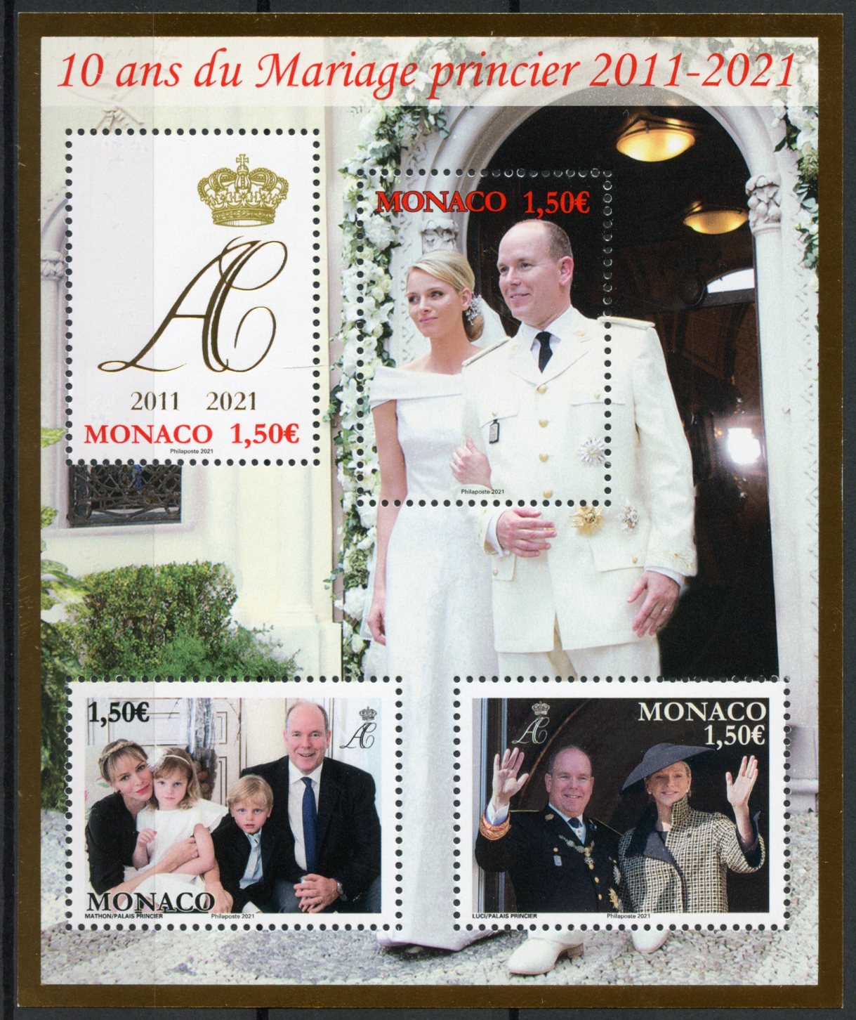 Monaco Royalty Stamps 2021 MNH Prince Albert II & Charlene Royal Marriage 10th Anniv 4v M/S