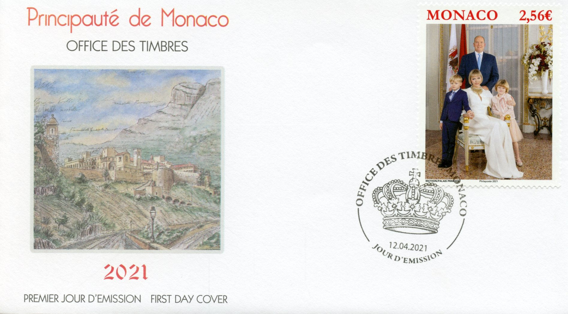 Monaco 2021 FDC Royalty Stamps Prince Albert II & Charlene Official Photo 1v Set