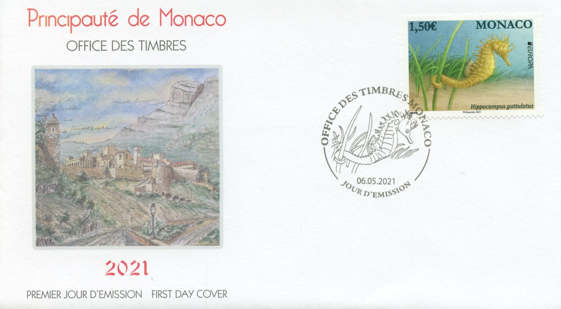 Monaco Europa Stamps 2021 FDC Endangered National Wildlife Seahorses Marine Animals 1v Set