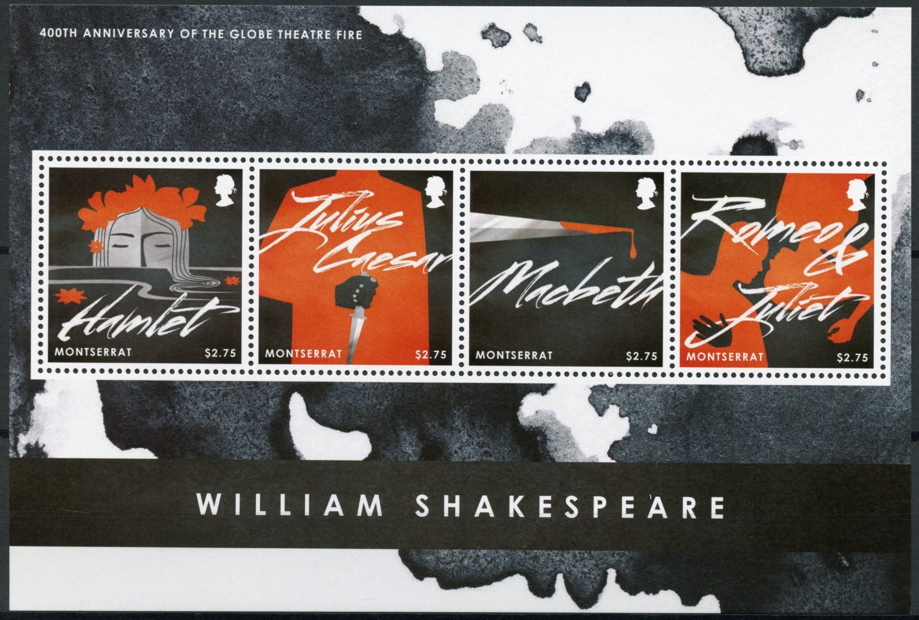 Montserrat 2013 MNH William Shakespeare 400th Globe Theatre Fire 4v M/S Stamps