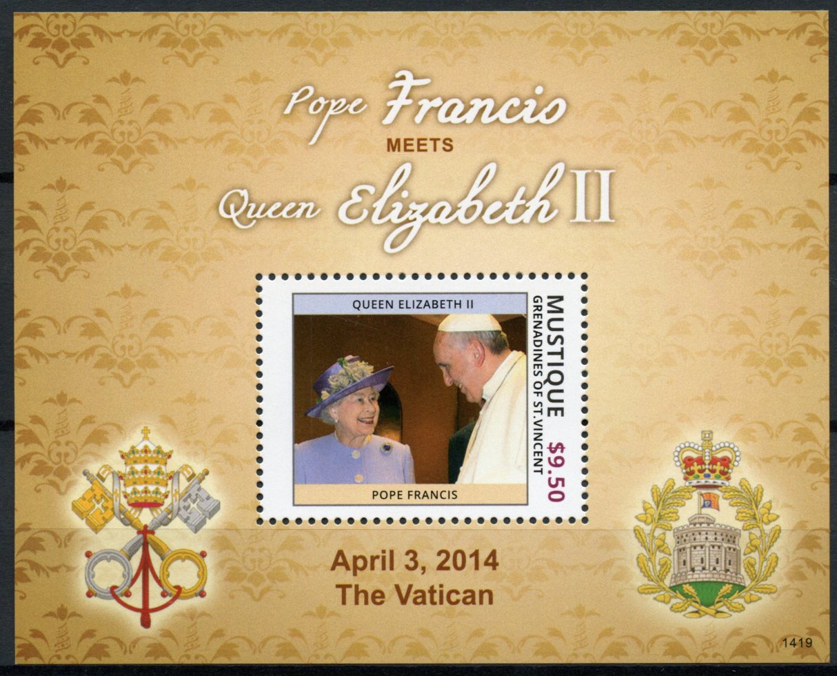 Mustique Grenadines St Vincent 2014 MNH Pope Francis Queen Elizabeth II 1v S/S I