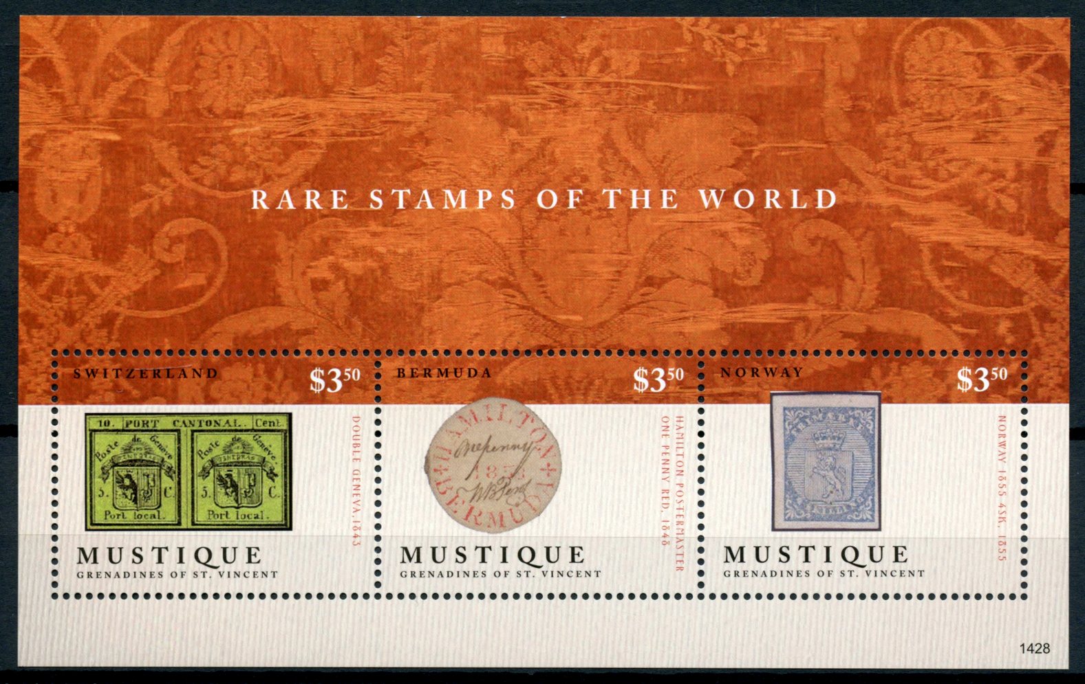 Mustique Grenadines St Vincent 2014 MNH Rare Stamps World 3v M/S Geneva Double