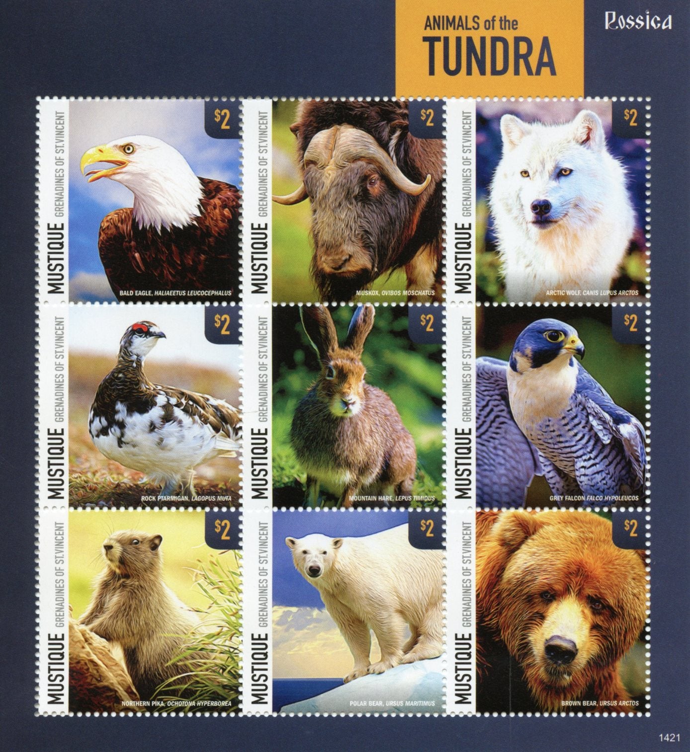 Mustique Gren St Vincent 2014 MNH Birds on Stamps Animals of Tundra Rossica Bears 9v M/S