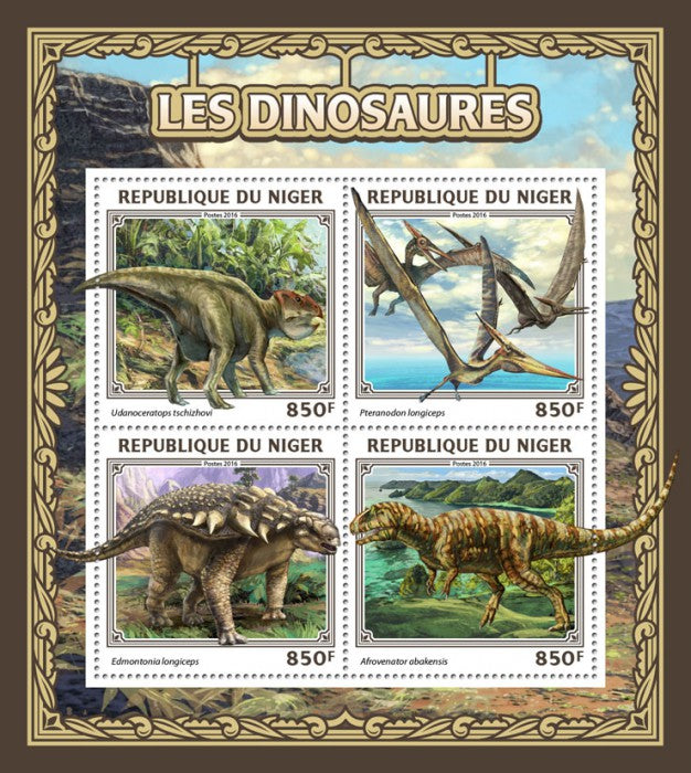 Niger 2016 MNH Dinosaurs Stamps Prehistoric Animals Pteranodon Afrovenator 4v M/S