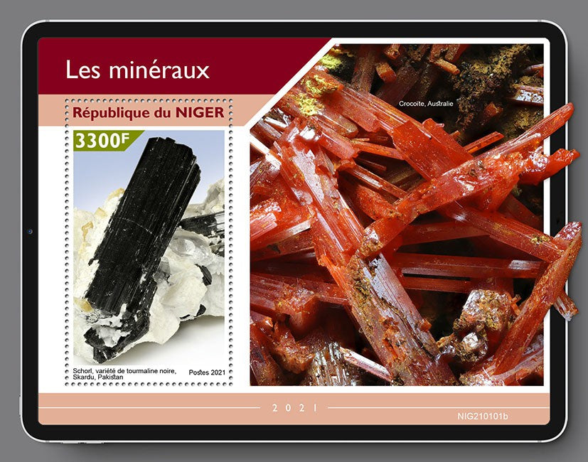 Niger 2021 MNH Minerals Stamps Schorl Tourmaline 1v S/S
