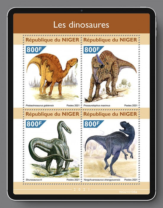 Niger 2021 MNH Dinosaurs Stamps Probactrosaurus Prehistroric Animals 4v M/S