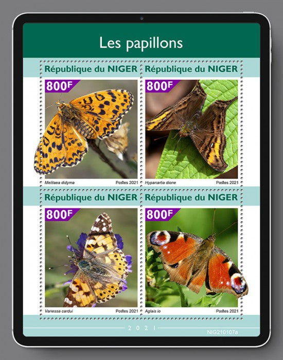 Niger 2021 MNH Butterflies Stamps Painted Lady Peacock Butterfly 4v M/S