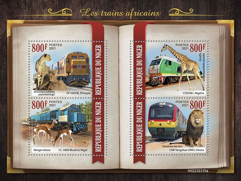 Niger 2021 MNH Railways Stamps African Trains Giraffes Lions Cheetahs 4v M/S