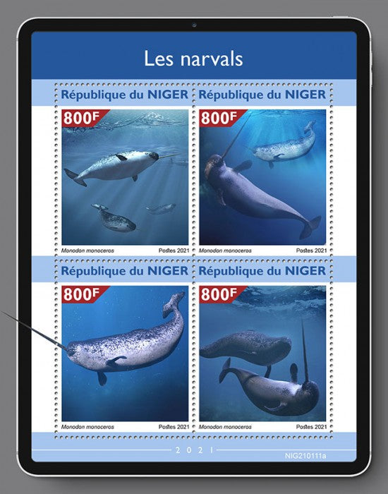 Niger 2021 MNH Whales Stamps Narwhal Narwhale Marine Animals 4v M/S