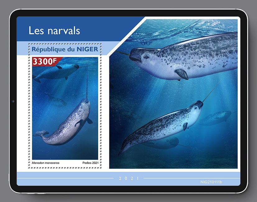 Niger 2021 MNH Whales Stamps Narwhal Narwhale Marine Animals 1v S/S
