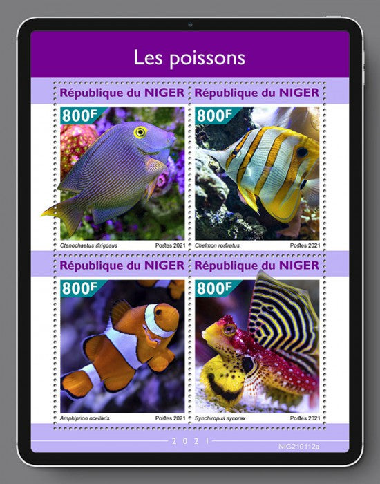 Niger 2021 MNH Fish Stamps Fishes Ocellaris Clownfish Kole Tang 4v M/S