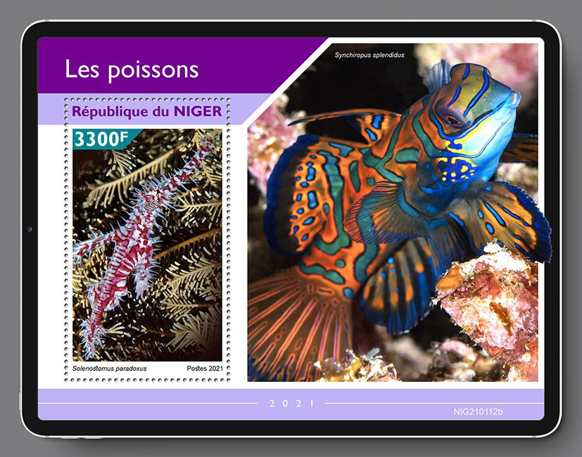 Niger 2021 MNH Fish Stamps Fishes Pipefish Mandarinfish 1v S/S